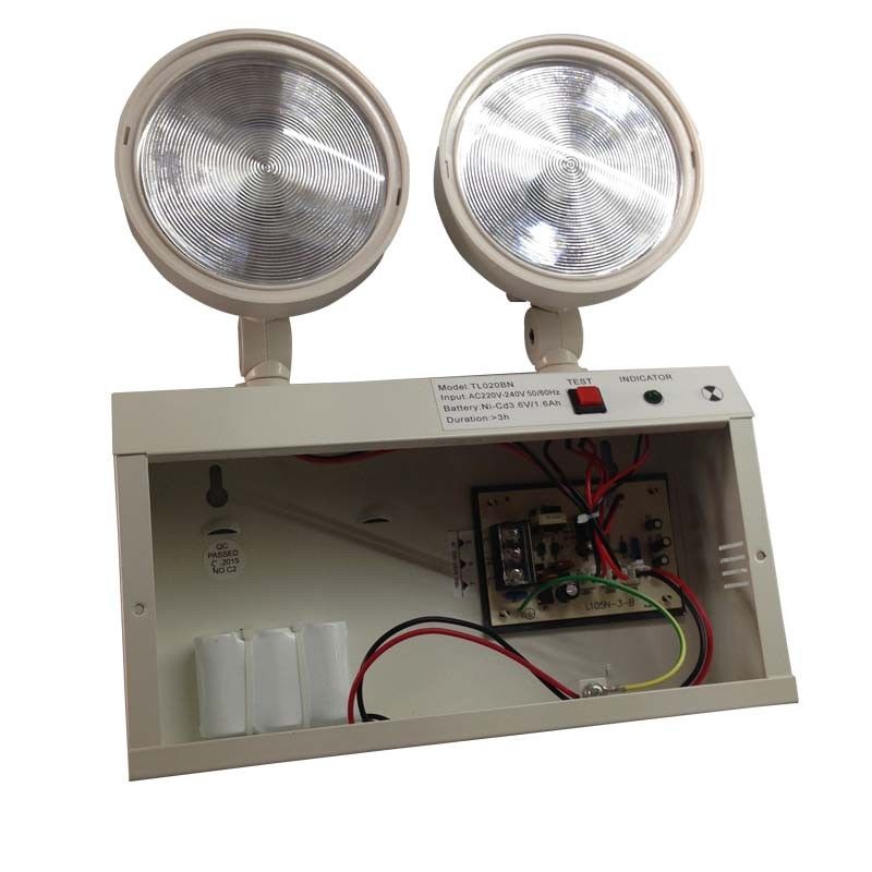 مصابيح الطوارئ LED ذات نقطة مزدوجة 2W مع غلاف فولاذي وبطارية Ni-Cd لمدة 3 ساعات