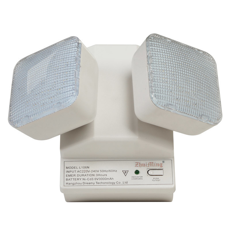 6W Twin Spot LED ضوء الطوارئ 6500K 3.6V 3.0Ah Ni-Cd بطارية غلاف الكمبيوتر IP20