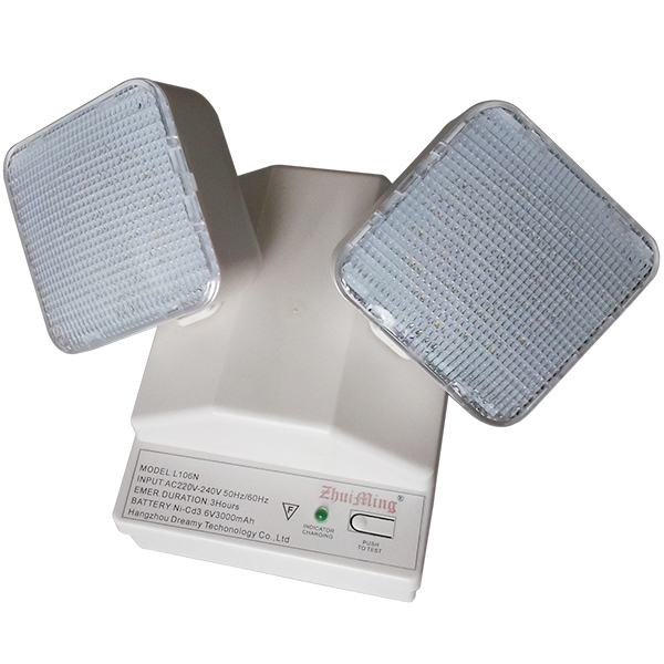 6W Twin Spot LED ضوء الطوارئ 6500K 3.6V 3.0Ah Ni-Cd بطارية غلاف الكمبيوتر IP20